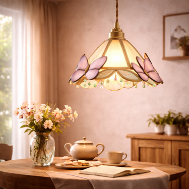 Forest Pink Butterfly Hand-Blown Glass Pendant Light