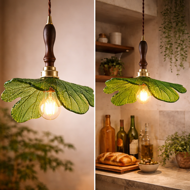 Forest  Hand-Blown Green Leaf Glass Pendant Light